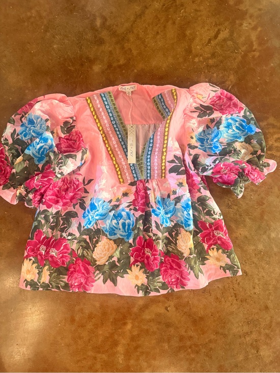 She + Sky Tops - She + Sky Pink Lined Top with Green Trim